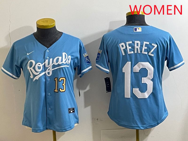 Women Kansas City Royals #13 Perez Light Blue Game 2025 Nike MLB Jersey style 3